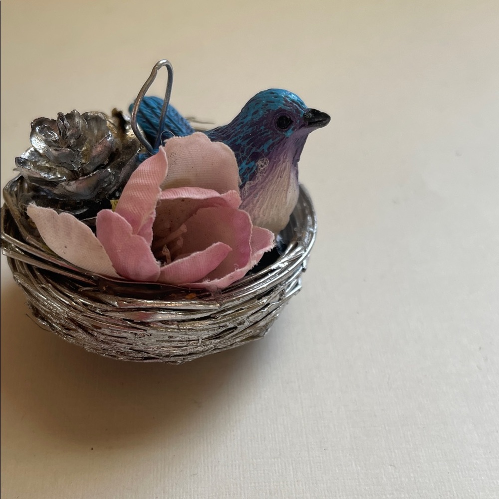 Charming Blue and Pink Bird Nest Ornament